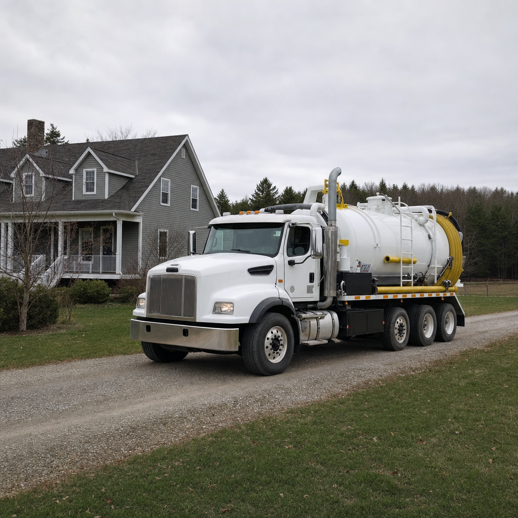 Septic vacuum truck arriving at a Plano home for same-day emergency service