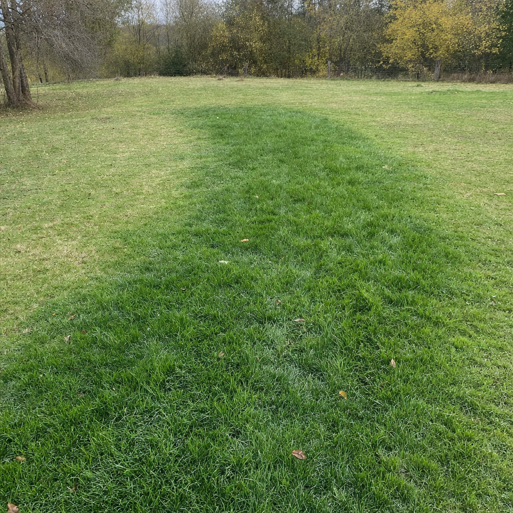 A soggy, unusually green patch of lawn over the drain field of a Plano home, a sign the septic tank needs pumping